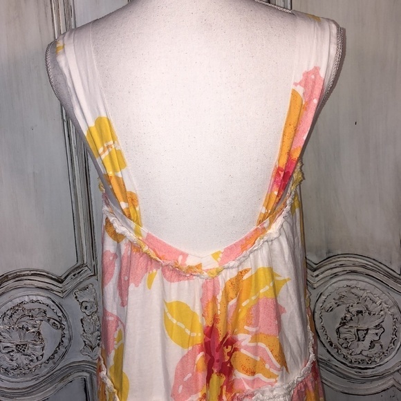 Free People Linen Blend Sherbet Color Florals on White Multi Tiered Dress S/XS - Picture 8 of 11